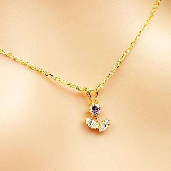 10K Yellow Gold CZ Flower Pendant - Picture 9 of 9